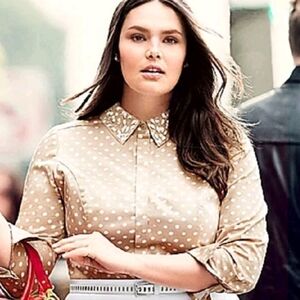 Lane Bryant Button Down Tan Button Down Shirt